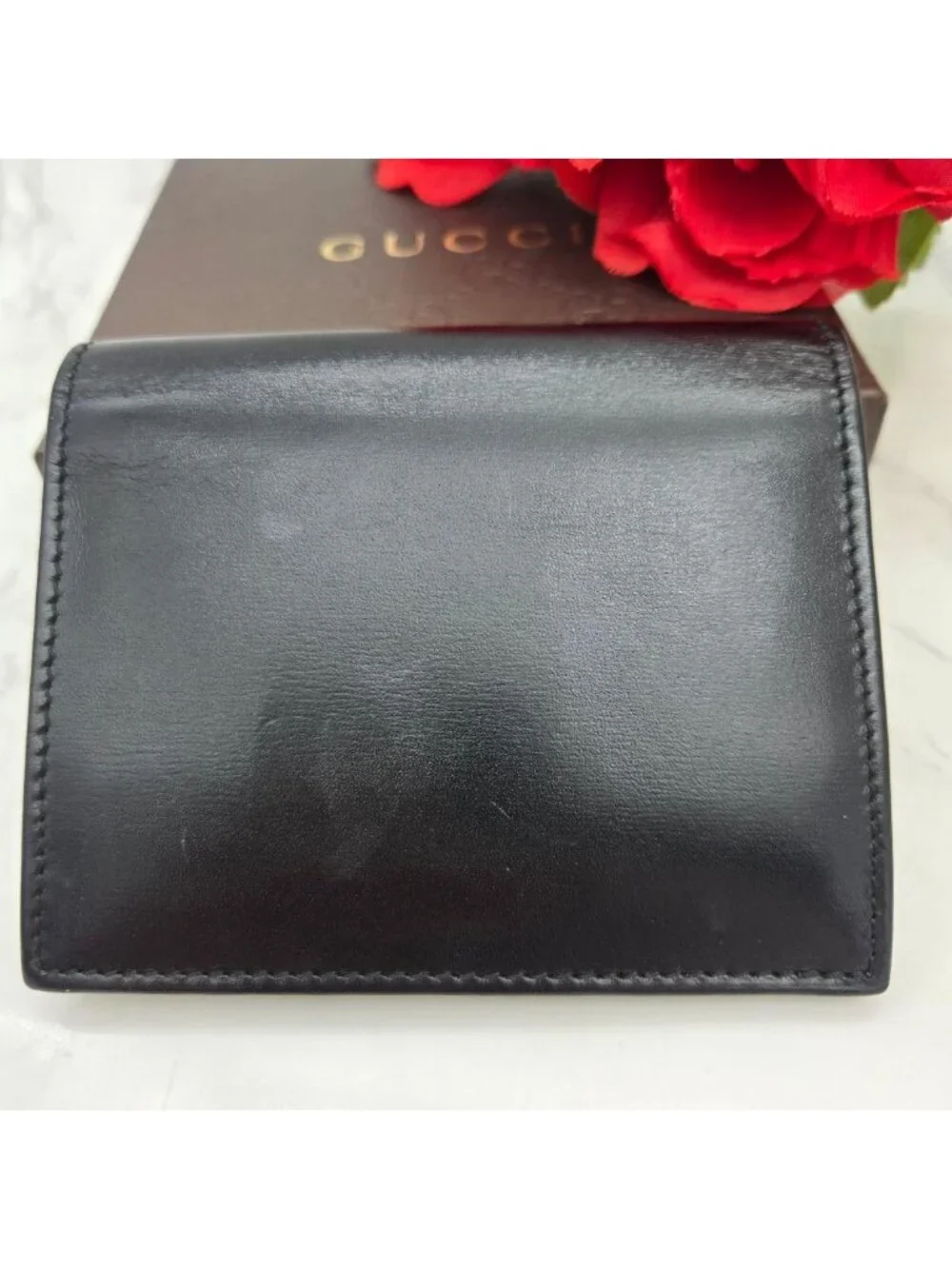 Gucci Card Case Coin Purse Leather Black